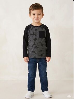 Garanimals long-sleeve dinosaur print shirt featuring a front chest pocket